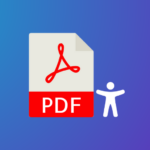 An icon of a PDF document with a red banner at the bottom displaying "PDF" and a small accessibility symbol beside it, representing inclusivity and accessible documents. The background has a gradient of blue and purple.