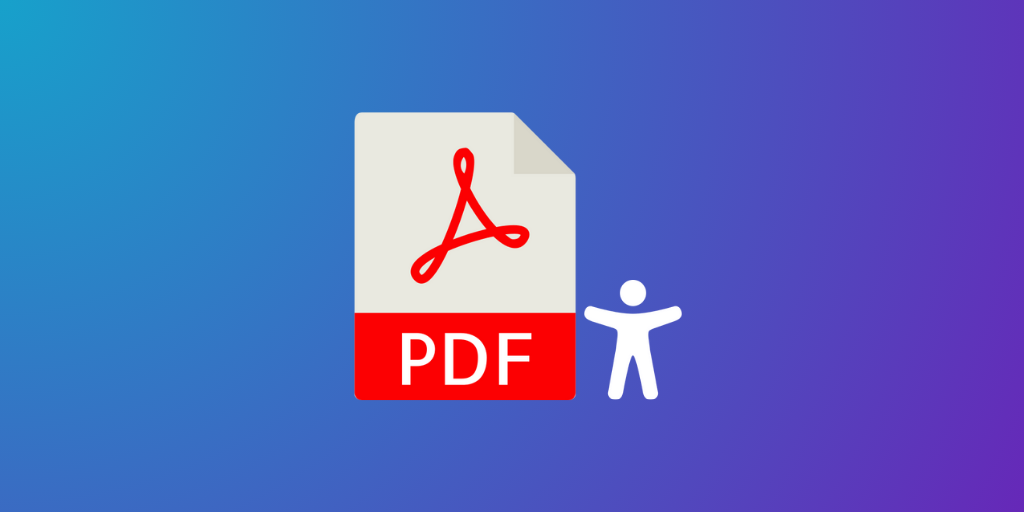 An icon of a PDF document with a red banner at the bottom displaying "PDF" and a small accessibility symbol beside it, representing inclusivity and accessible documents. The background has a gradient of blue and purple.