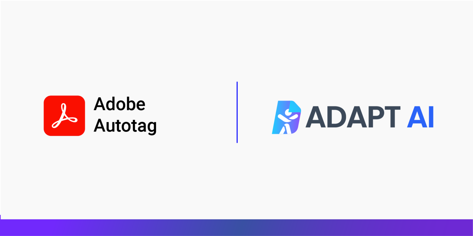 Comparison of Adobe Autotag and ADAPT AI for tagging PDFs. The image highlights the features and differences between the two tools, emphasizing a smarter way to tag PDF documents.